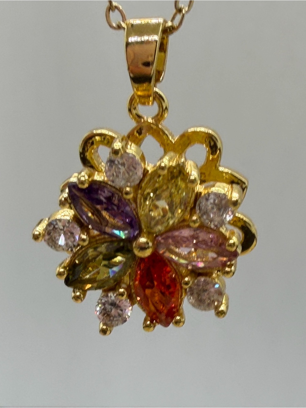 Gold-Tone Multicolor Crystal Flower Pendant Necklace - Women